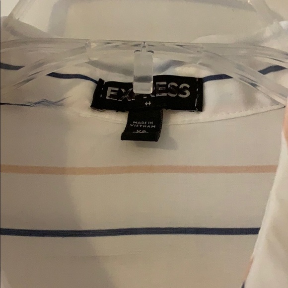 EXPRESS Button Down Top, XS, White, Stripe - Picture 3 of 5